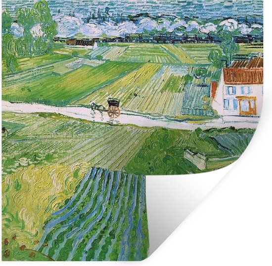 Muurstickers - Sticker Folie - Landschap met koets en trein - Vincent van Gogh - 100x100 cm - Plakfolie - Muurstickers Kinderkamer - Zelfklevend Behang XXL - Zelfklevend behangpapier - Stickerfolie