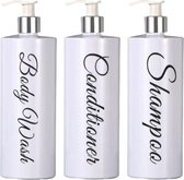 Set van 3 Pompflessen, 500 ML, 210 x 66mm, Wit, zeep dispenser van kunststof, navulbare shampoo fles, douche, badkamer