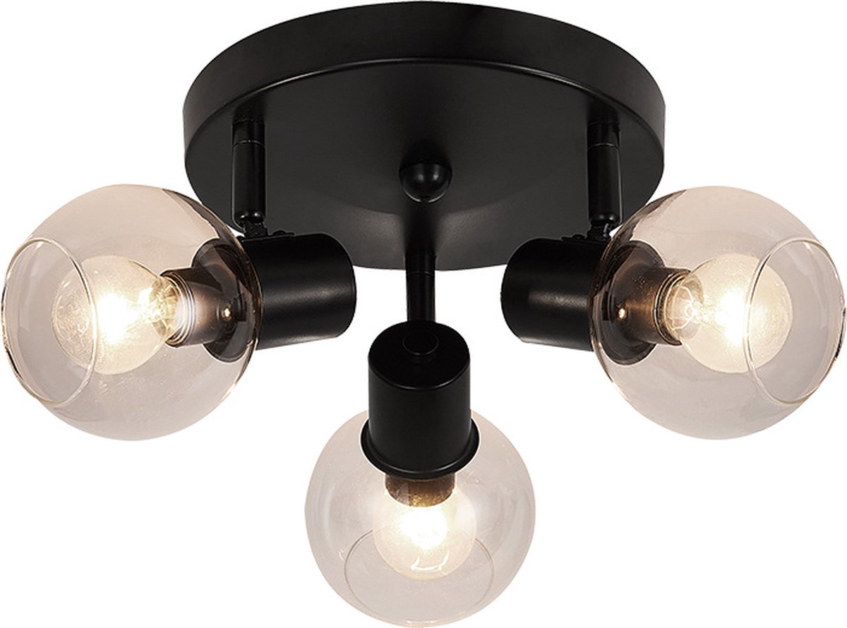 Fantasia Osira plafondlamp 3x E14 zwart helder glas