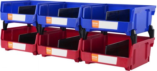 Dakta® lot de 6 boîtes de rangement visibles, boîtes empilables, boîtes de rangement, bleu/rouge