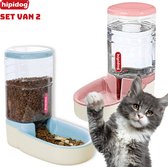 Hipidog - Mangeoire automatique pour animaux de compagnie (lot de 2) - Mangeoires bleue - Bol d'eau rose - Mangeoires automatique - Chat et chien - Bol d'eau + Mangeoires