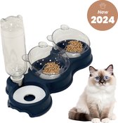 Dubbele Voerbak Kat – Automatische Waterdispenser – Katten voerbak – 2 katten – Ergonomisch - Eetbak kat dubbel - drinkbak kat - Blauw