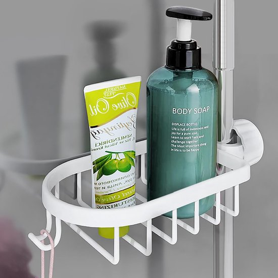 HouseUp Doucheplank zonder boren voor douchestang (alleen voor ronde stangen 19 mm-25 mm) - doucheplank opbergrek roestvrij staal, shampoo, zeephouder (zilver