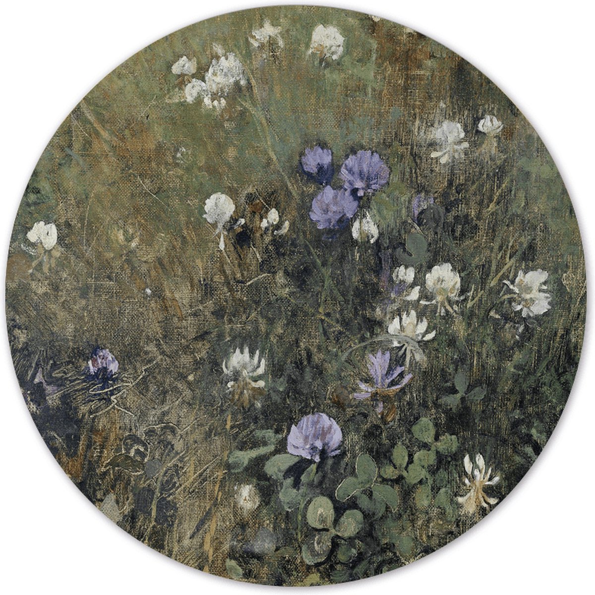 Label2X - Muurcirkel klaverbloemen Jac van Looij, ca. 1897 - Ø 30 cm - Forex - Multicolor - Wandcirkel - Rond Schilderij - Muurdecoratie Cirkel - Wandecoratie rond - Decoratie voor woonkamer of slaapkamer