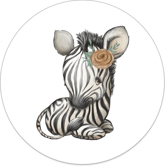 Label2X - Muurcirkel kids zebra meisje - 100 cm - Dibond - Multicolor - Wandcirkel - Rond Schilderij - Muurdecoratie Cirkel - Wandecoratie rond - Decoratie voor woonkamer of slaapkamer