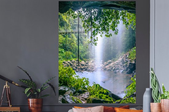 Muursticker - Jungle - Fleurs - Cascade - Décoration murale - Autocollants - 120x160 cm - Papier peint autocollant - Film autocollant