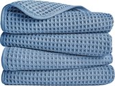 Microvezelhanddoek - pluisvrij en sneldrogend - wafelstructuur - blauw - 40 x 76 cm - 4 stuks