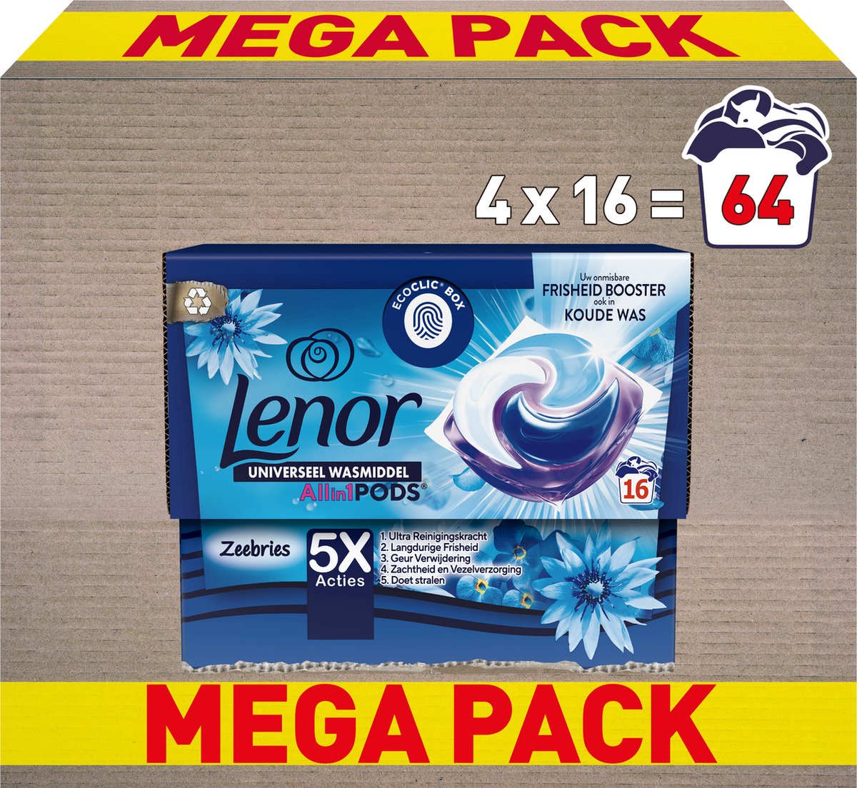 Goedkoopste Lenor Wasmiddel Pods - Zeebries - 4 x 16 Capsules - Voordeelverpakking