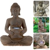 Cheqo® Zittende Boeddha Beeld 28cm - Boeddhabeeld - Buddha Beeld - Solar Tuinbeeld - Polystone - LED-lamp - Aan/Uit Functie