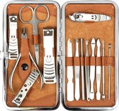 H&S Manicure Set - Pedicure and Manicure Kit for Women & Men - 14 pcs - Stainless Steel Nail Clippers & Cuticle Remover - Cutter Trimming Grooming Tools - w/Beige Leather Case
