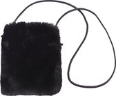 Fluffy Tasje - Pure Black / Zwart | 22 x 18 x 6 cm | Telefoontasje | Polyester | Fashion Favorite
