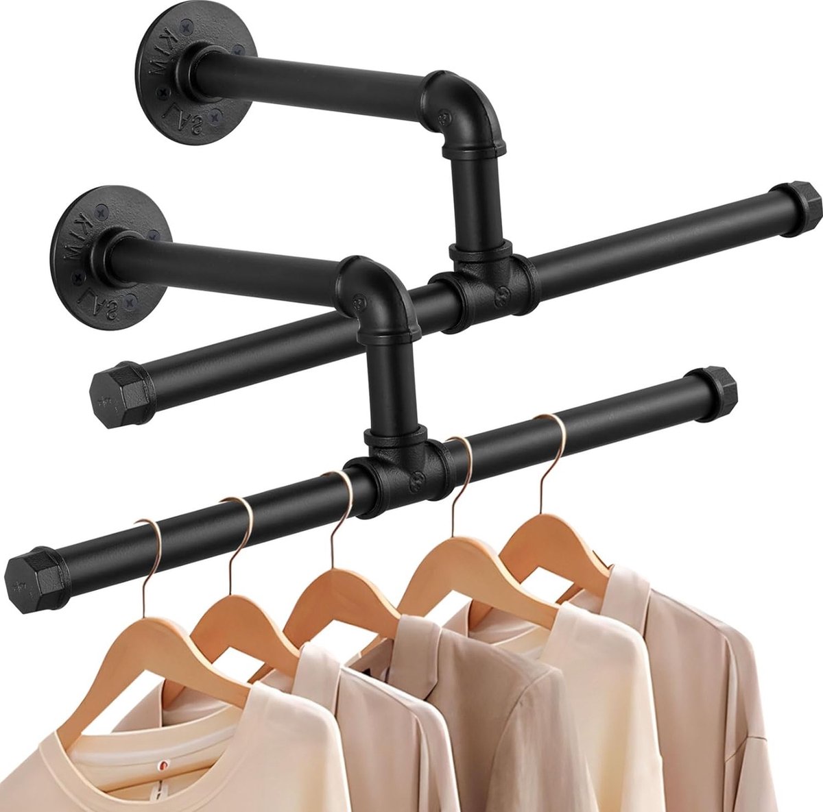 Industriële pijp kledingrek - 74 cm - wand/plafond gemonteerd - zwarte ijzeren Industriële pijp kledingrek - 74 cm - wand/plafond gemonteerd - zwarte ijzeren