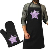 Bellatio Decorations Cadeau tablier et gant de cuisine pour homme - chef étoilé - violet - anniversaire