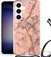 Mobiel Hoesje Geschikt voor Samsung Galaxy S24 Telefoon Hoesje met doorzichtige rand Marmer Oranje