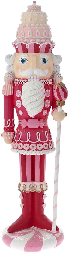 Viv! Christmas Kerstbeeld - Kerst Notenkraker Taart en Snoep - roze wit - 55cm
