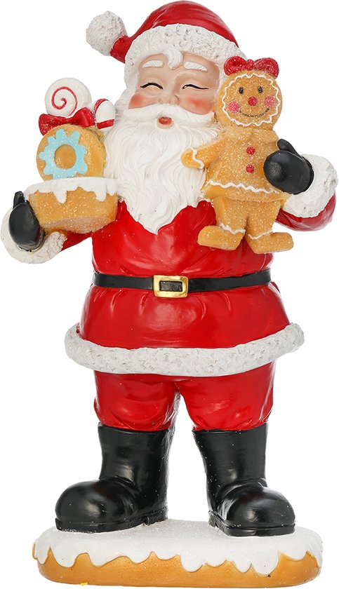 Vivi! Statue de Noël - Père Noël avec Snoep et bonhomme en pain d'épices - rouge - 23 cm