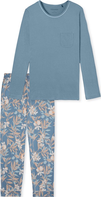 SCHIESSER Comfort Nightwear pyjamaset - dames pyjama lengte blauw-grijs - Maat: 40