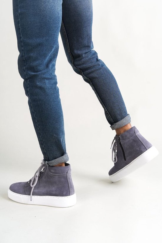Oscar&Djayds Sneaker Homme - Gris Argent - Cuir Véritable (Suède) - Baskets Hautes - chaussures - OD111 - taille 41