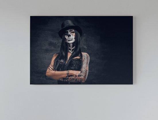 Canvas Schilderij - Vrouw - Tatoeage - Wall Art - 150x100x2 cm
