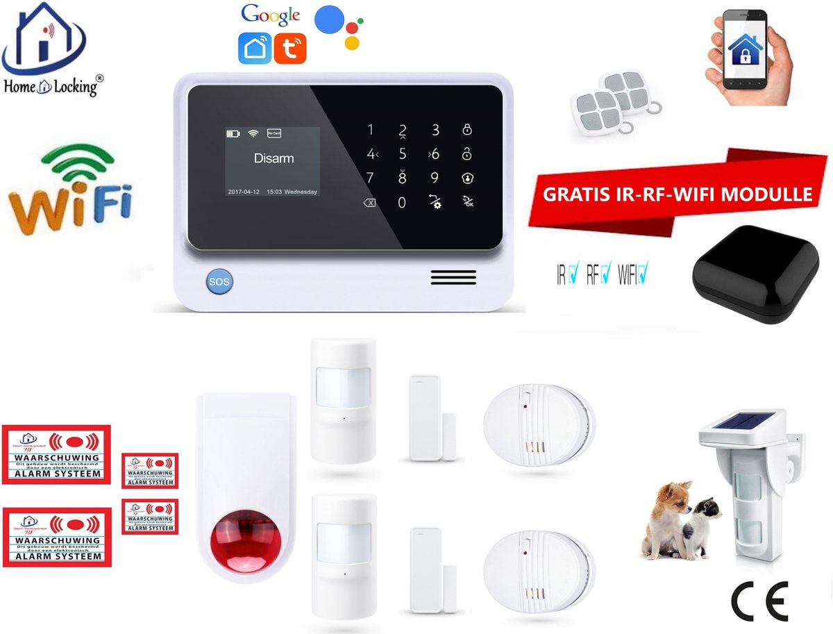 Home-Locking draadloos smart alarmsysteem wifi,gprs,sms en kan werken met spraakgestuurde apps. AC05-13