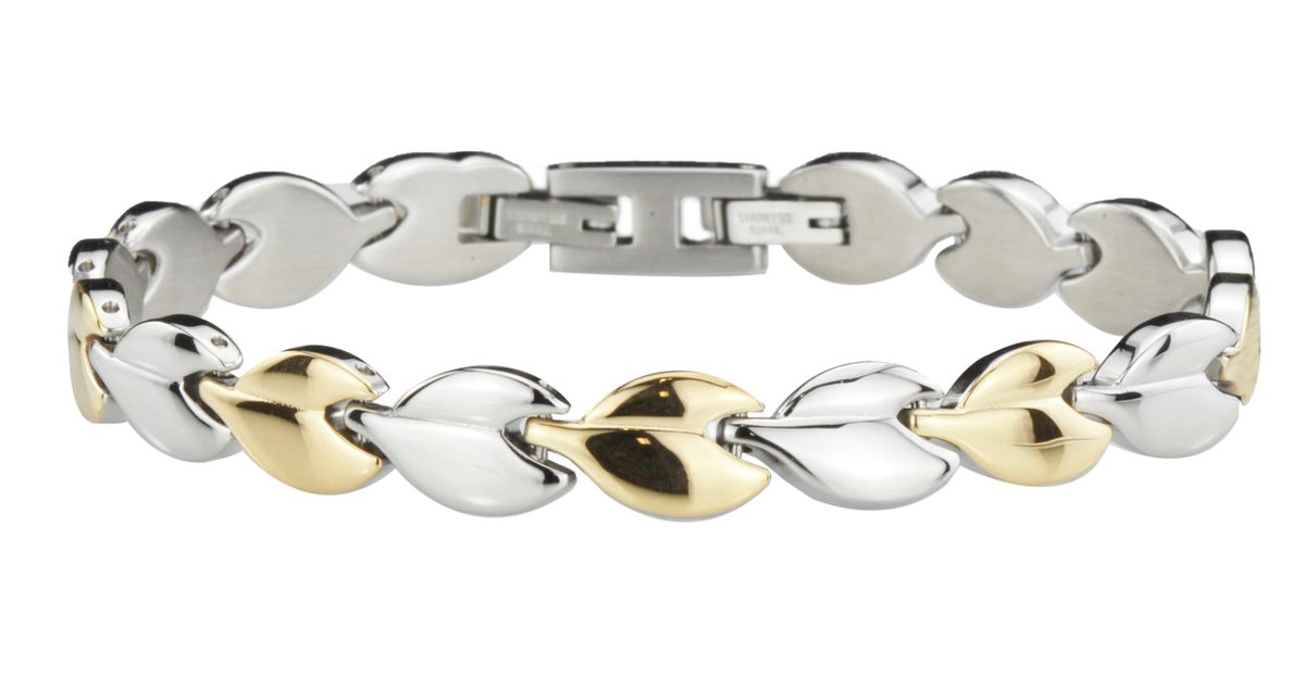 Traveller Armband - Dames - Edelstaal - Bicolor - Goudkleurig & Zilverkleurig - Hartjes - 19 cm - 180911