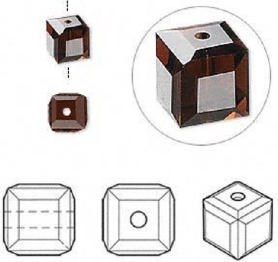 Swarovski Elements, 6 stuks kubus kralen (5601), 6mm, mocca