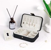 lederen sieraden doos | reizen diamant gewatteerde sieraden case opslag voor ring oorbellen ketting | luxe draagbare sieraden organizer voor vrouwen meisjes (zwart)