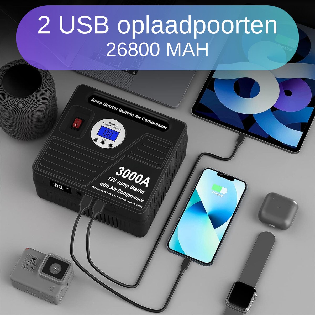 Powerplus 4-in-1 Energiestation POWE80090 - Starthulp, Compressor, Powerbank En Licht