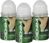 Denim Deodorant Roller Musk - Voordeelverpakking - 3 x 50 ml.