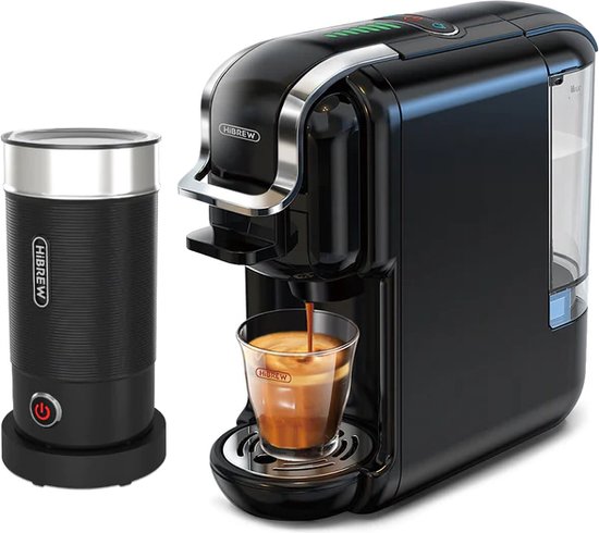 HiBrew - Koffiezetapparaat 5-in-1 – Koffiemachine + Melkschuimer – Meerdere Capsules – Koffiepadmachine - Heet/Koud – 19Bar – 1450W – Zwart