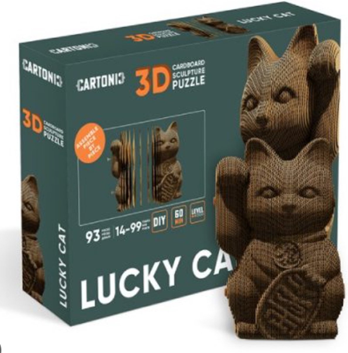 CARTONIC Lucky Cat 3D puzzel - DIY voor kinderen en volwassenen - Gerecycled karton