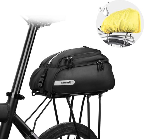 Rhinowalk Fietsbagagedragertas, dubbele tas achter, dubbele fietstas voor bagagedrager met regenbescherming, achterwieltas