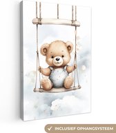 Canvas Schilderij Beer - Baby - Dier - Kinderen - Babykamer decoratie - Kinderkamer accessoires - 60x90 cm - Dieren wanddecoratie voor jongen en meisje