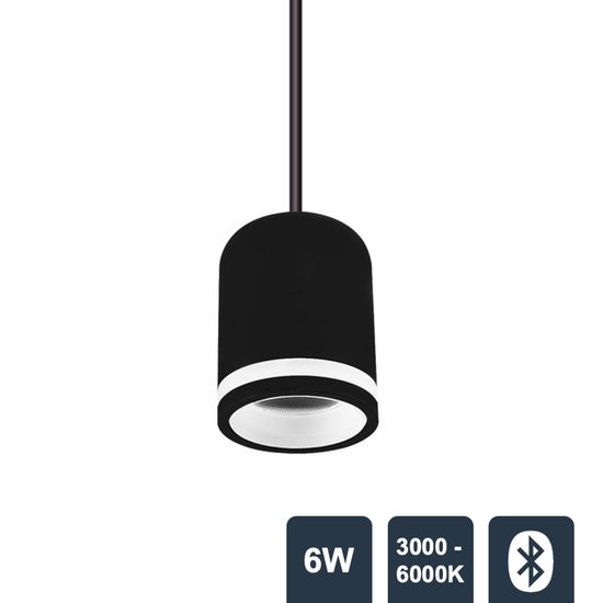 RailGlow Hanglamp Led Gesloten | Zwart - 6W - 3000-6000K - 529lm - 48V - Stralingshoek 24° - Bluetooth - Magnetische Railverlichting