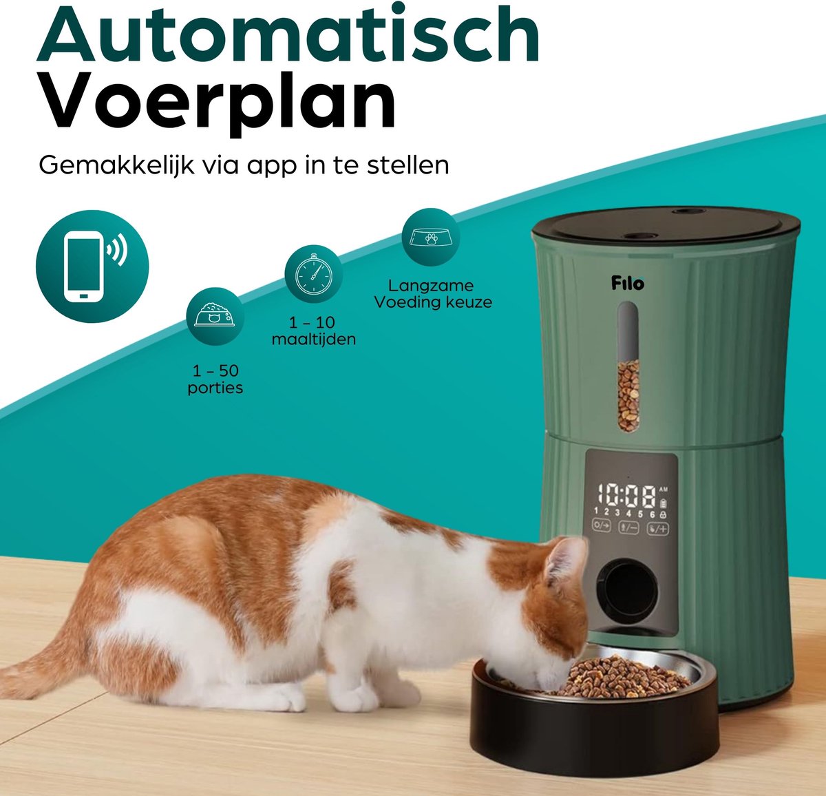 Afbeelding 3 van Filo Automatische Voerbak Kat en Hond met App Groen 4L - Voerautomaat - Voerdispenser - Voederbak - Voerautomaten Katten - Honden