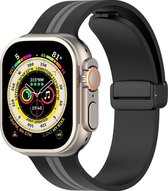 Smartwatchbandje - Two Color - Geschikt voor Apple Watch - bandje 42 / 44 / 45 / 49mm - elastomeer bandje - Flexibel Siliconen - Gespsluiting - Zwart / Grijs