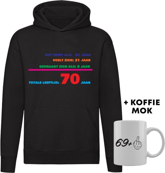 70 jaar Hoodie + Koffie Mok - verjaardag - jarig - feest - 70e verjaardag - grappig - cadeau - unisex - trui - sweater - capuchon