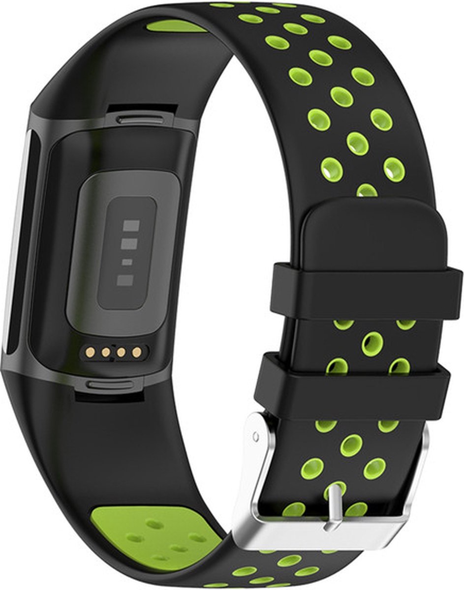 Siliconen bandje - geschikt voor Fitbit Charge 6 - zwart-limoengroen