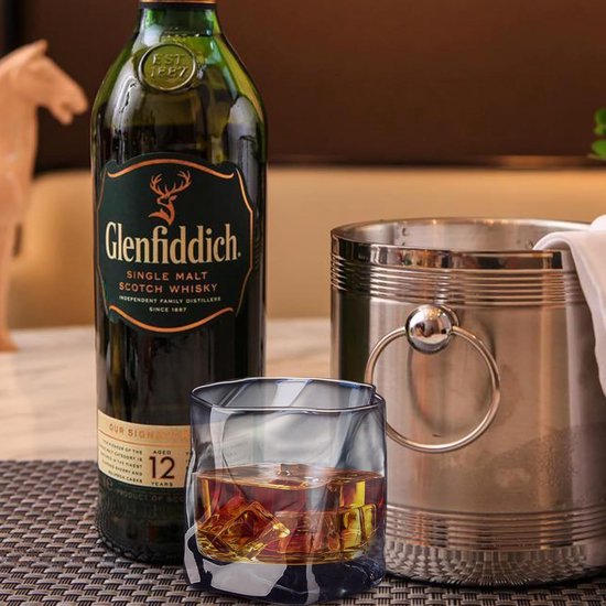 LOITTAINUE Glazen set, 6-delig, 200 ml, onregelmatige kristallen whiskyglazen, drinkglazen, ijskoffieglazen, cocktailglazen, longdrinkglazen, water, thee, koffie, sap, vaatwasmachinebestendig, blauw