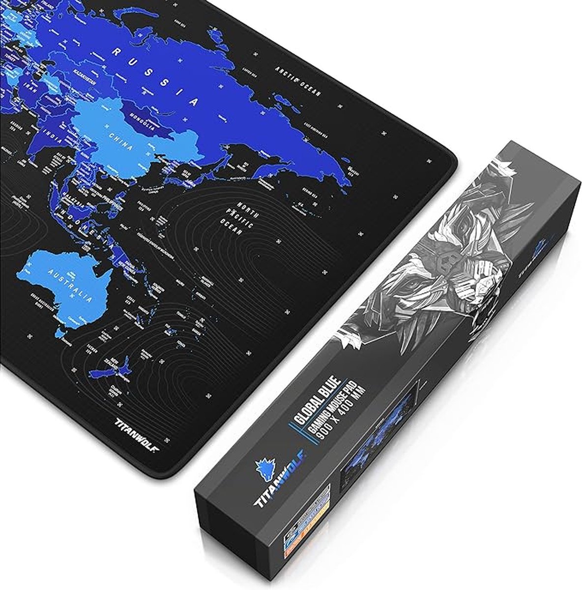 XXL gaming muismat 900x400 mm - tafelmat muismat groot - precisie en snelheid - rubberen basis - antislip duurzaam waterafstotend - wereldkaart zwart blauw