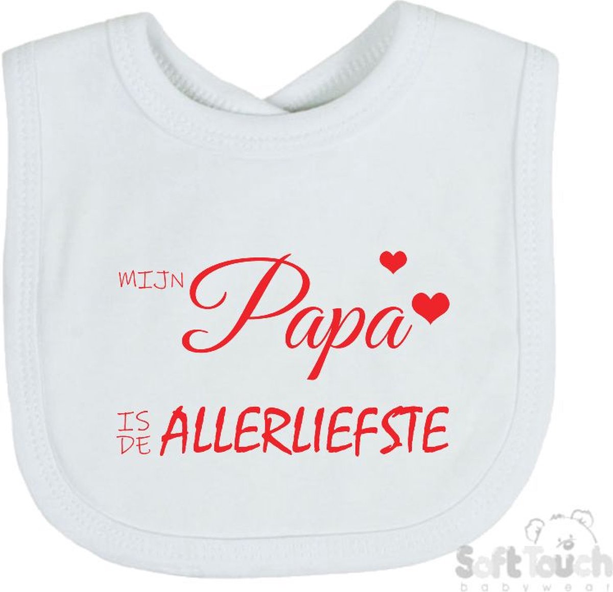 Goedkoopste Soft Touch Slabber Slabbetje Slab Mijn papa is de allerliefste Vaderdag Unisex Katoen Wit/rood Maat 33x22 Cm
