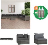 vidaXL 10 delige Loungeset met kussens poly rattan grijs Tuinset Inclusief Onderhoudsset