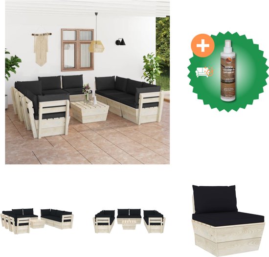 Foto: Vidaxl 9 delige loungeset met kussens pallet vurenhout tuinset inclusief houtreiniger en verfrisser