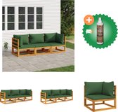 vidaXL 3 delige Loungeset met groene kussens massief hout Tuinset Inclusief Houtreiniger en verfrisser