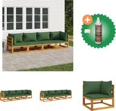 vidaXL 4 delige Loungeset met groene kussens massief hout Tuinset Inclusief Houtreiniger en verfrisser