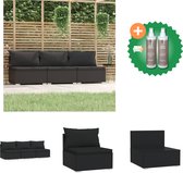 vidaXL Driezitsbank met kussens poly rattan zwart Tuinset Inclusief Onderhoudsset