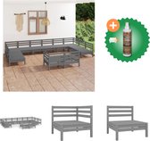 vidaXL 12 delige Loungeset massief grenenhout grijs Tuinset Inclusief Houtreiniger en verfrisser