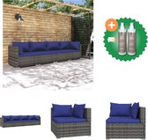 vidaXL 4 delige Loungeset met kussens poly rattan grijs Tuinset Inclusief Onderhoudsset