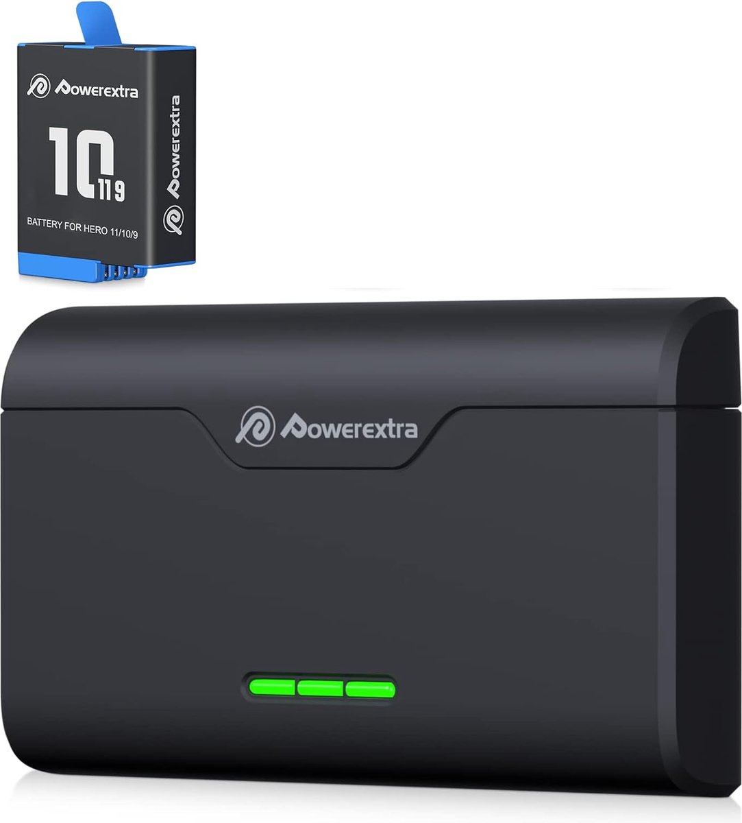 PowerExtra Oplader met Batterij geschikt voor GoPro 12, GoPro 11, GoPro 10 & GoPro 9 - Snelle oplader met accu geschikt voor Go Pro