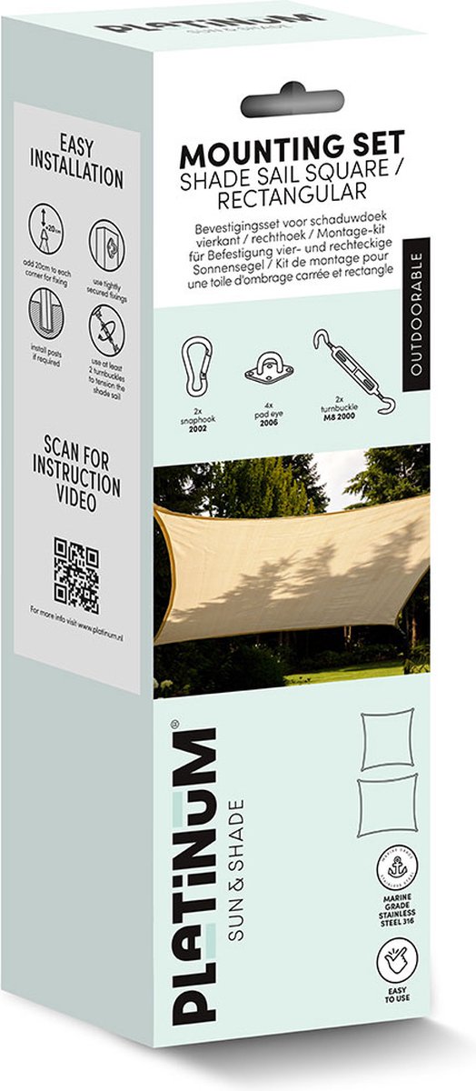 Platinum Kit de fixation pour voile d'ombrage carrée et rectangulaire